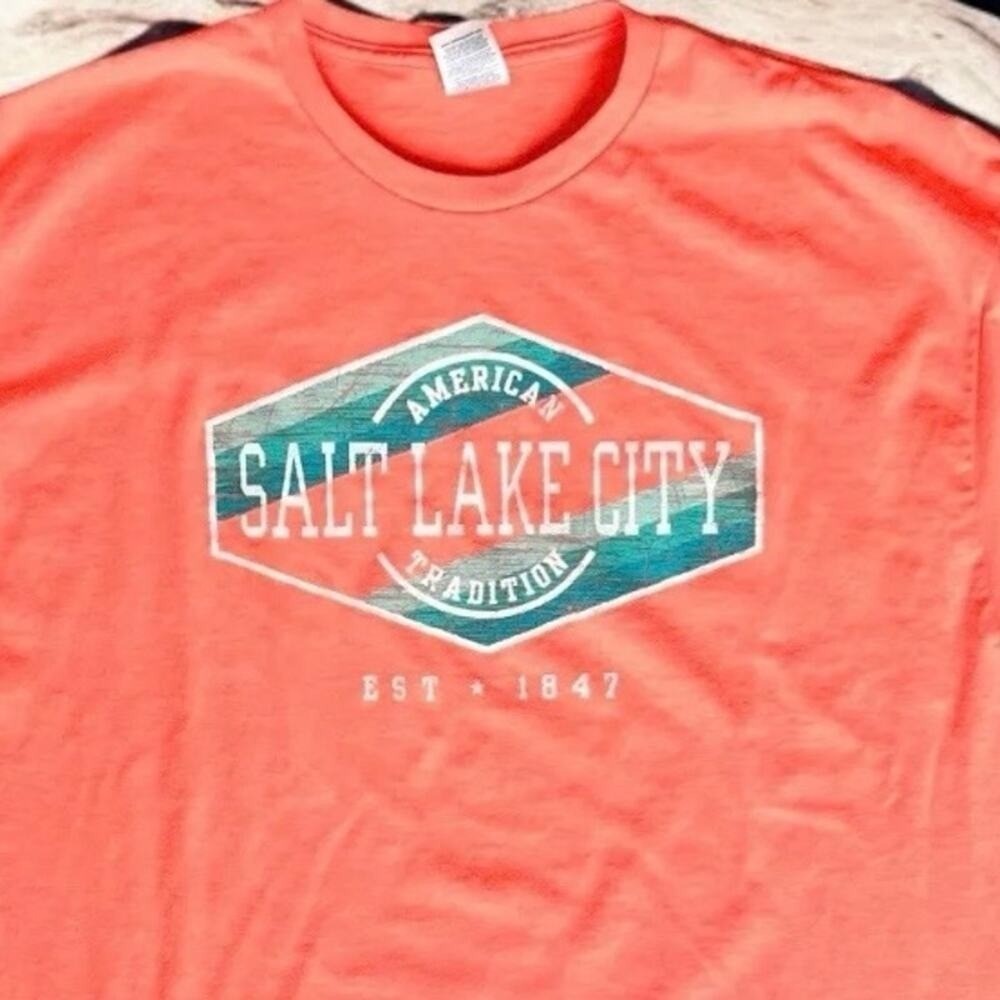 Salt Lake City T-Shirt Men 2XL Orange Long Sleeve Graphic Tee Gorp Souvenir Neon